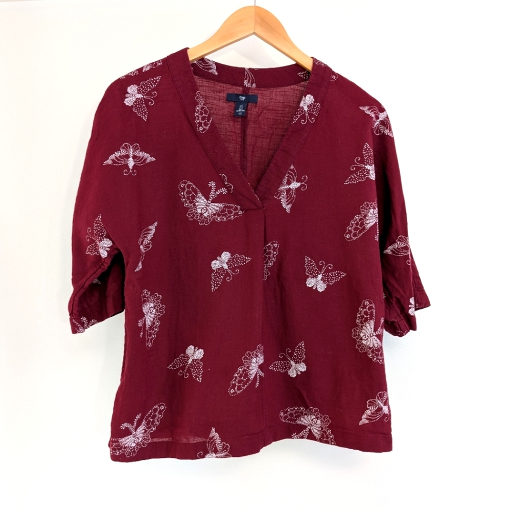 Linen-Style Butterfly Print Top